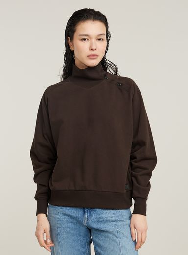 Asymmetric Button Mock Sweater